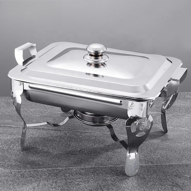 Wholesale Rectangle Stainless Steel Fancy Hot Pot Buffet Set Fuel Heating Food Warmer