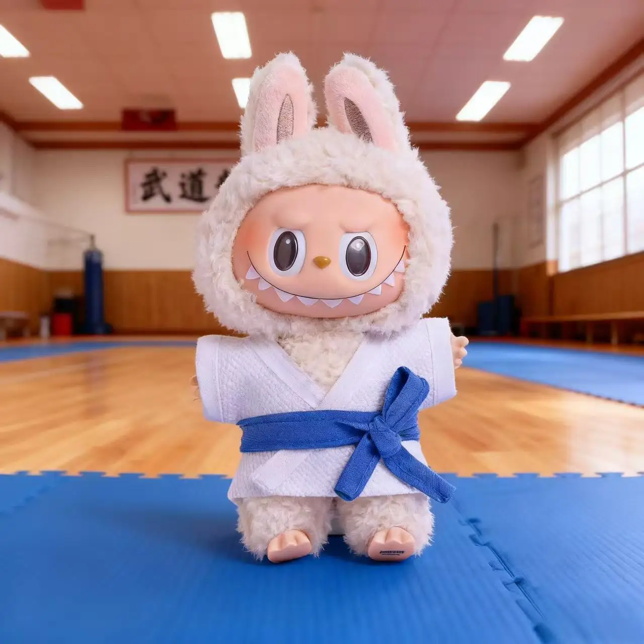 For Labubu 1st/2nd/3rd Gen Doll Clothes – Blue & Pink BJJ Gi Outfit Jiu-Jitsu Uniform Set Replaceable Doll Costume Collector Gif