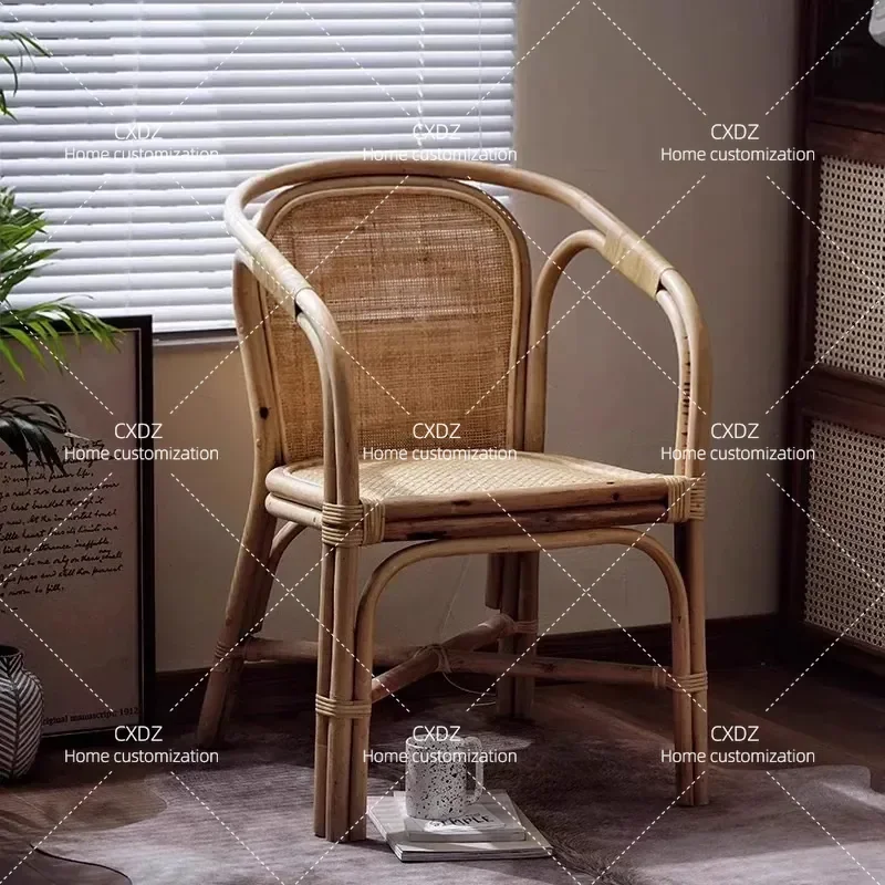 Natural Agate Rattan Chair Balcony Leisure Seat Nordic Style Courtyard Backrest Chair Outdoor Indoor Relaxing Furniture