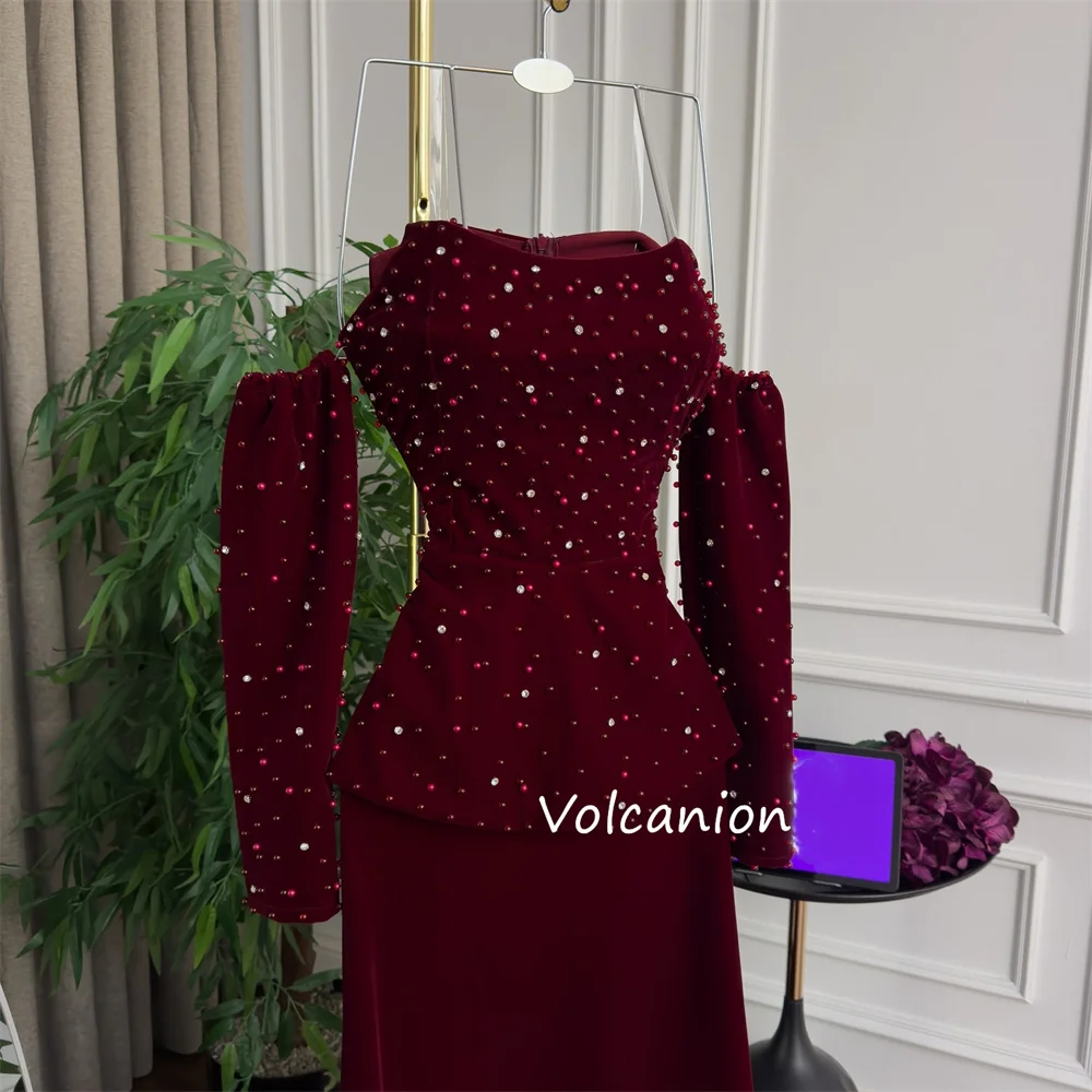 Sukienki na zamówienie w stylu chińskim, welurowe, z perłowymi plisami, syreni krój, odkryte ramiona, długie, na specjalne okazje, quinceañera, proste.