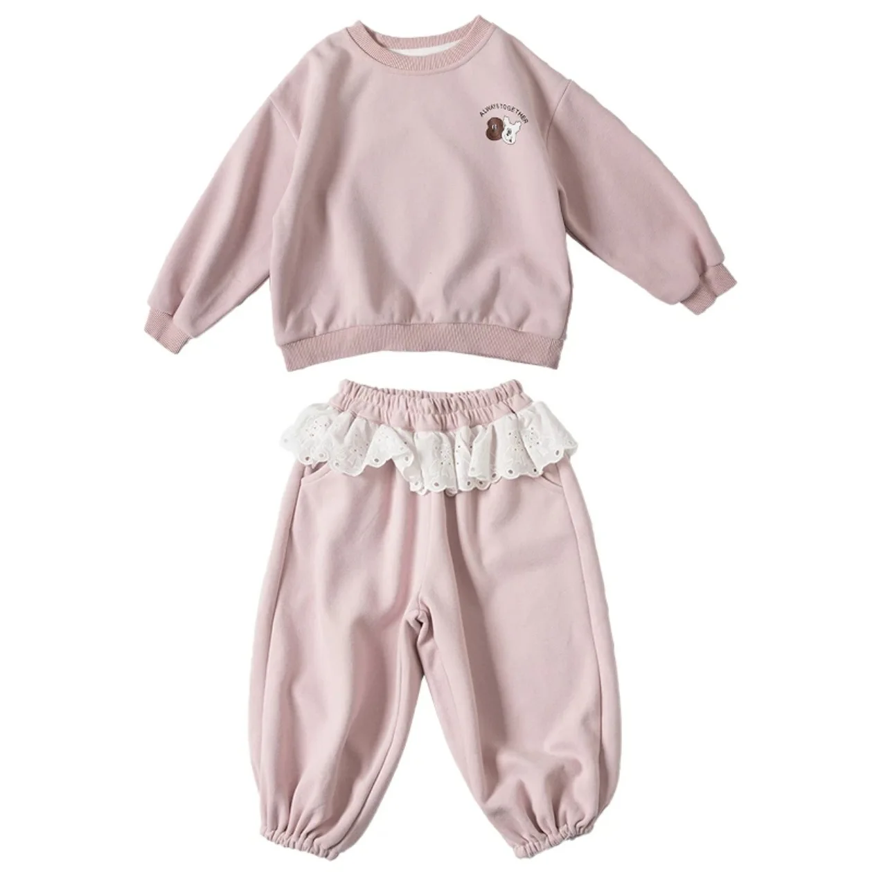 2026 Neue Herbst-Babykleidung für Mädchen, Sweatshirt-Sets, Kinder-Cartoon-Print-Pullover + Spitzen-Rüschenhose, 2-teiliger Freizeit-Trainingsanzug für Kinder – Detail 6