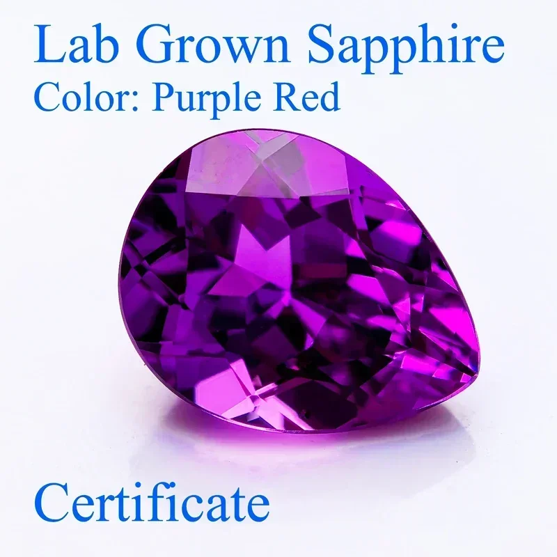 

Lab Grown Sapphire Pear shaped purplish red VVS1 Top Quality Charm Beads for Diy Jewelry Making Selectable AGL Certificate