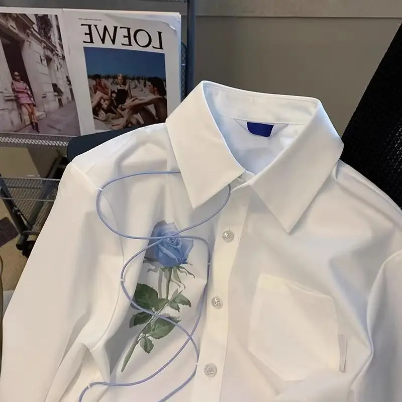 Rose Spring Elegance Literature White Shirt Women 2024 Spring New Niche Loose Westernization Single-breasted Long Sleeved Shirt