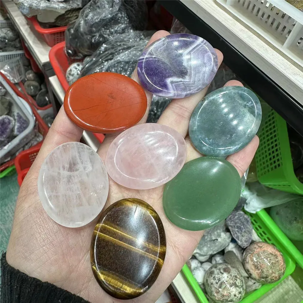 Healing Stones Carved Natural Colorful Mixed Quartz Crystal Seven Chakra Worry Stone Jewelry Crystals For Room Decor