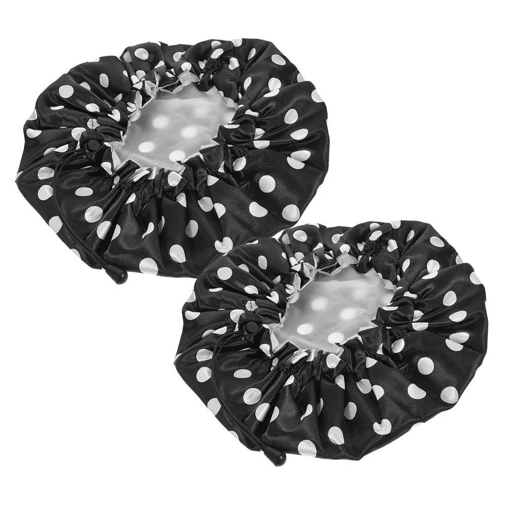 

2Pcs Satin Waterproof Shower Caps Large Elastic Bath Hats Hair Cover for Women Long Hair Reusable Sauna Shower Caps for Women