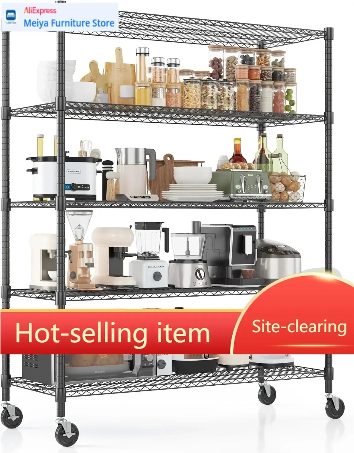 Wire Shelving Unit With Wheels 5 Tier Heavy Duty Storage Shelves Adjustable Metal Garage Rack Pantry Kitchen Storage
