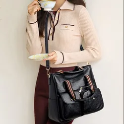 2023 New Large Capacity Soft Leather Handheld Tote Bag Fashion Retro Versatile Women's One Shoulder Diagonal Straddle Bag