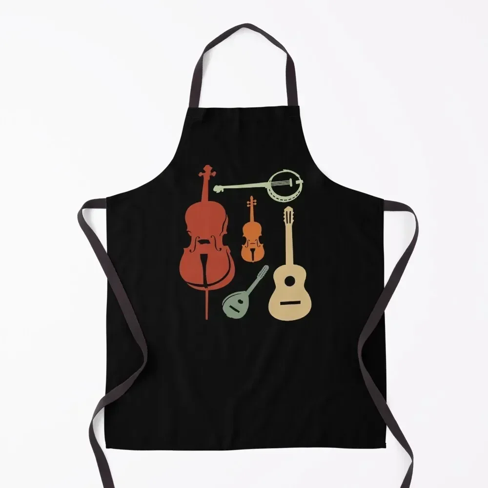 

Bluegrass Instruments for Folk Bluegrass Country Music Fans Apron cookings for women barber men For Nail Stylist Apron