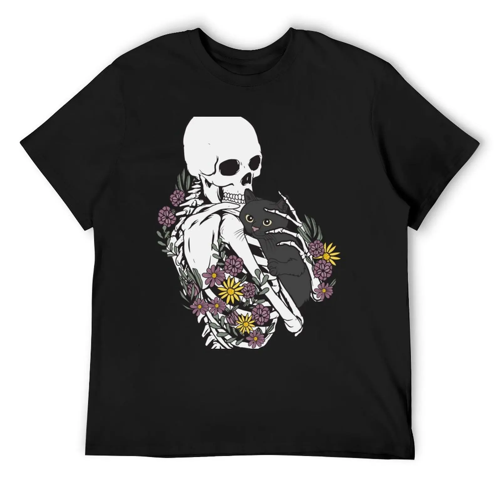 

Skeleton Hugging Cat, Flowers Skeleton, Black Cat Pullover T-Shirt tshirts personalised Clothing mens t shirts top quality