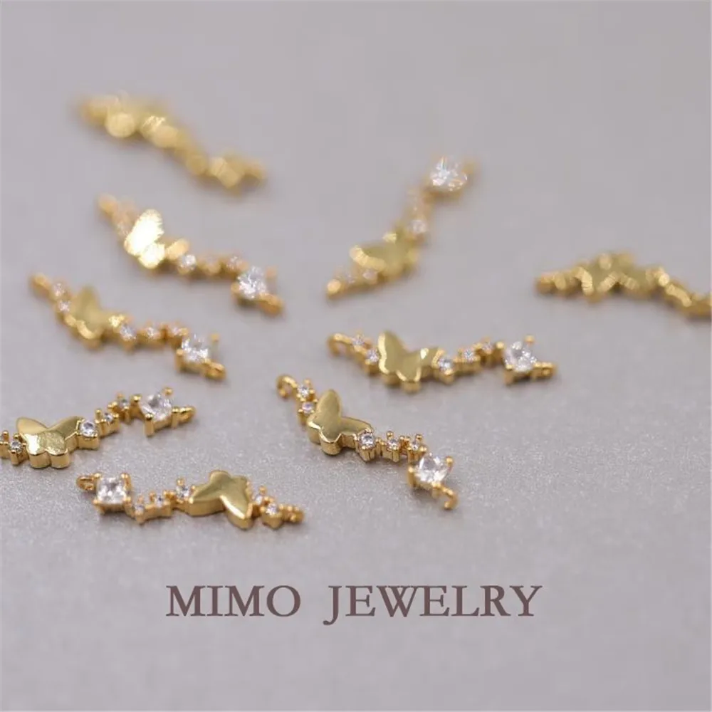 

1PCS Gold-plated Butterfly Pattern Micro-inlaid Zircon Double Pendant, Copper Plated with 14k Gold, DIY Handcrafted Accessory