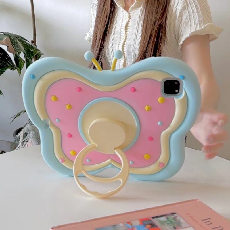 Butterfly Rotating Stand Tablet Case for iPad Mini 6/7 8.3in 2017/2018 9.7in Air1/2/3 5/6 Pro9.7/10.5in Kids Shockproof Cover