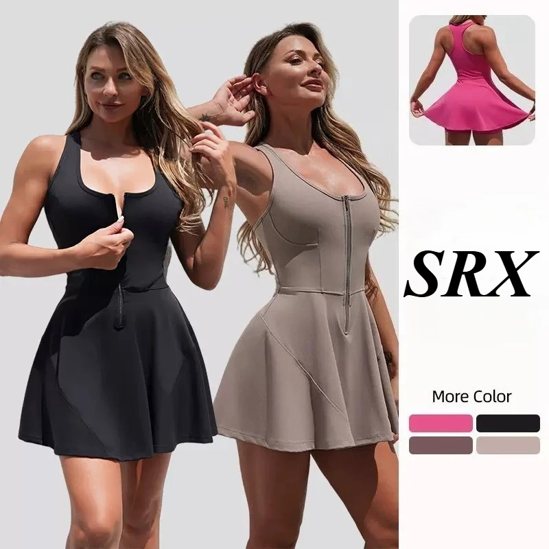 

New Women's Seamless Yoga Dress - Slimming Naked Feel Workout Tennis Skirt with Anti-Slip Shorts Gym Running Fitness Bodysuit