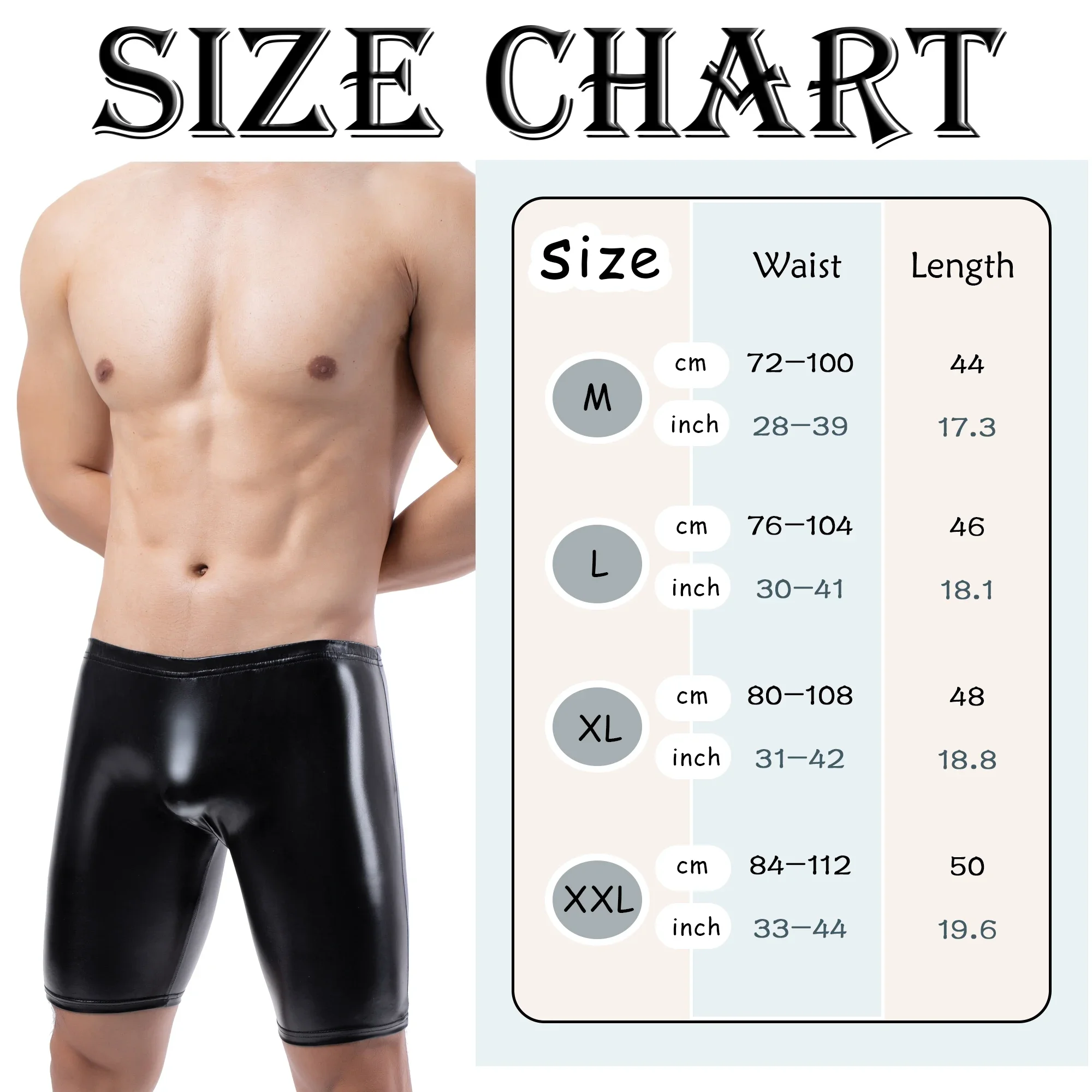 

Glossy PVC Leather Men Tight Flat Corner Shorts Sexy Expansion Bag Black Shorts Men's Fitness Club Party Low Waist Boxing Pants