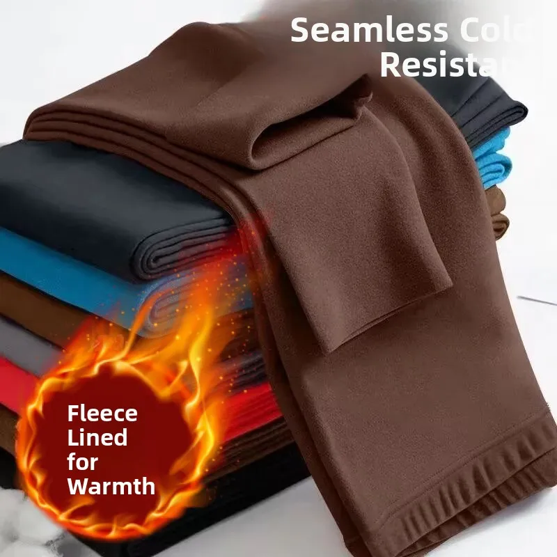 

Warm Thiened Men's Autumn Pants Thermal Cotton Trousers Slim Fit Youth Casual Long Pants Non-Stretch Basic Color