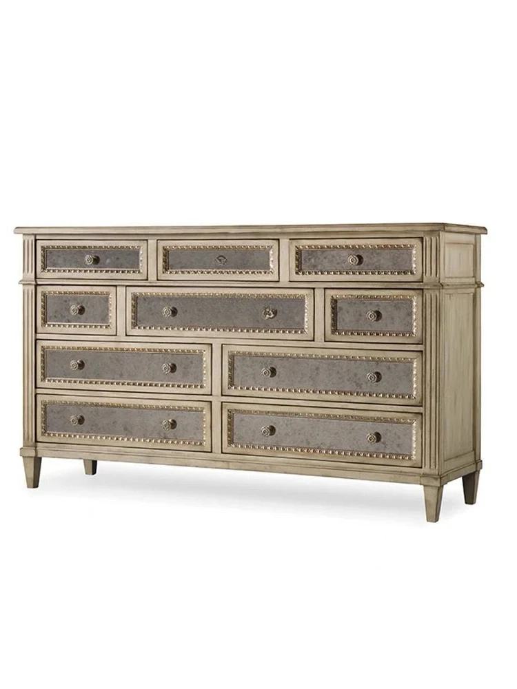 American Style French Style Solid Wood 5/10 Chest of Drawers Antique White as Old Furniture Bedroom Storage Organizer