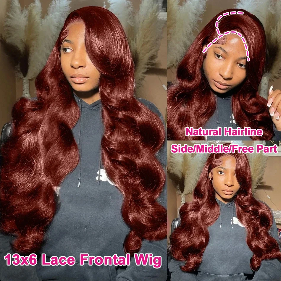 Reddish Brown Lace Front Human Hair Wigs Body Wave 13x6 Hd Lace Frontal Wig Preplucked Dark Red Brown 13x4 Lace Front Wig OnSale