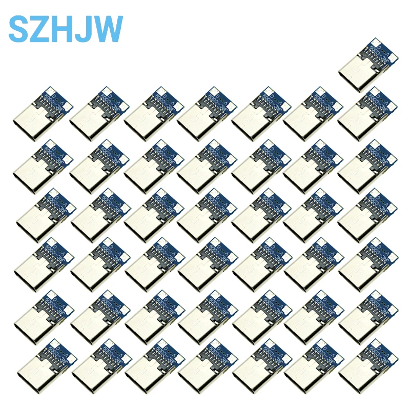 10-50PCS USB 3.1 ประเภท-C 24 Pins ชาย/หญิงซ็อกเก็ต Receptacle อะแดปเตอร์บัดกรีลวดและสายสนับสนุนบอร์ด PCB