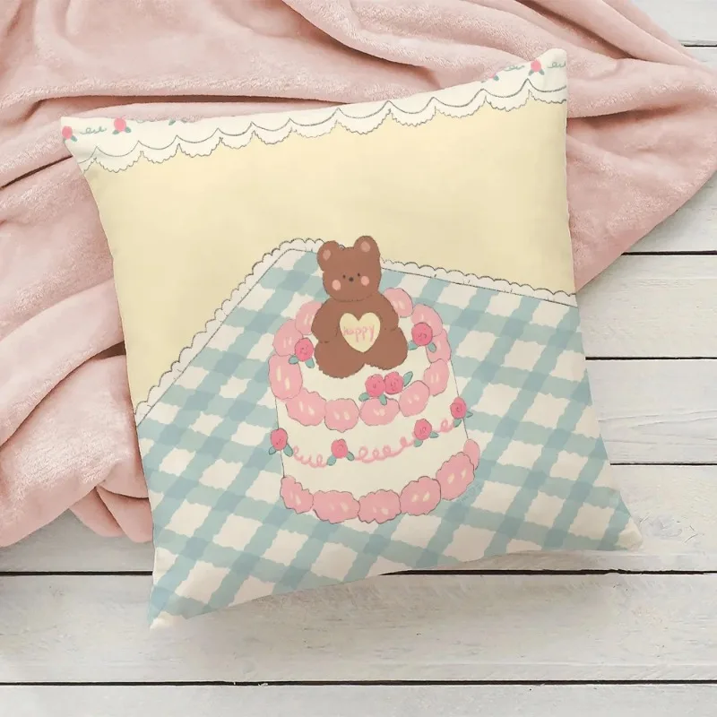 Cute Bear Cushion Sofa Decorative Pillowcase 40x40 45x45 Peach skin polyester pillowcase