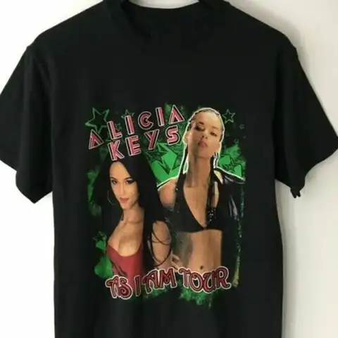 Rara maglietta Alicia Keys As I Am Tour in cotone nero da uomo di tutte le taglie C132