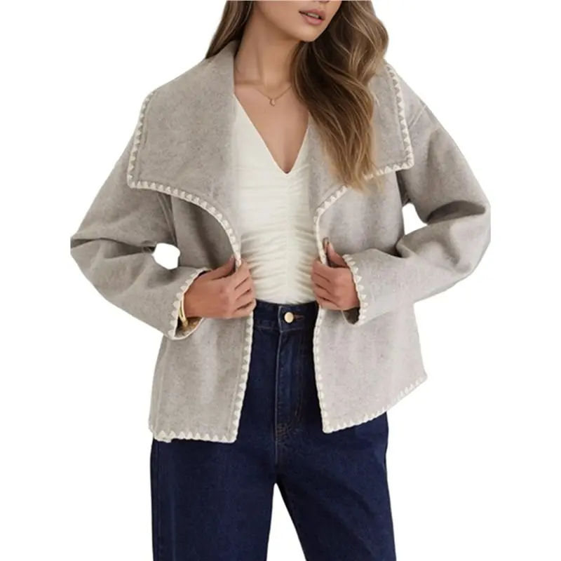 

Женский кардиган CYL с цветовыми блоками, воротником, длинными рукавами, стильный, теплый, свободного кроя