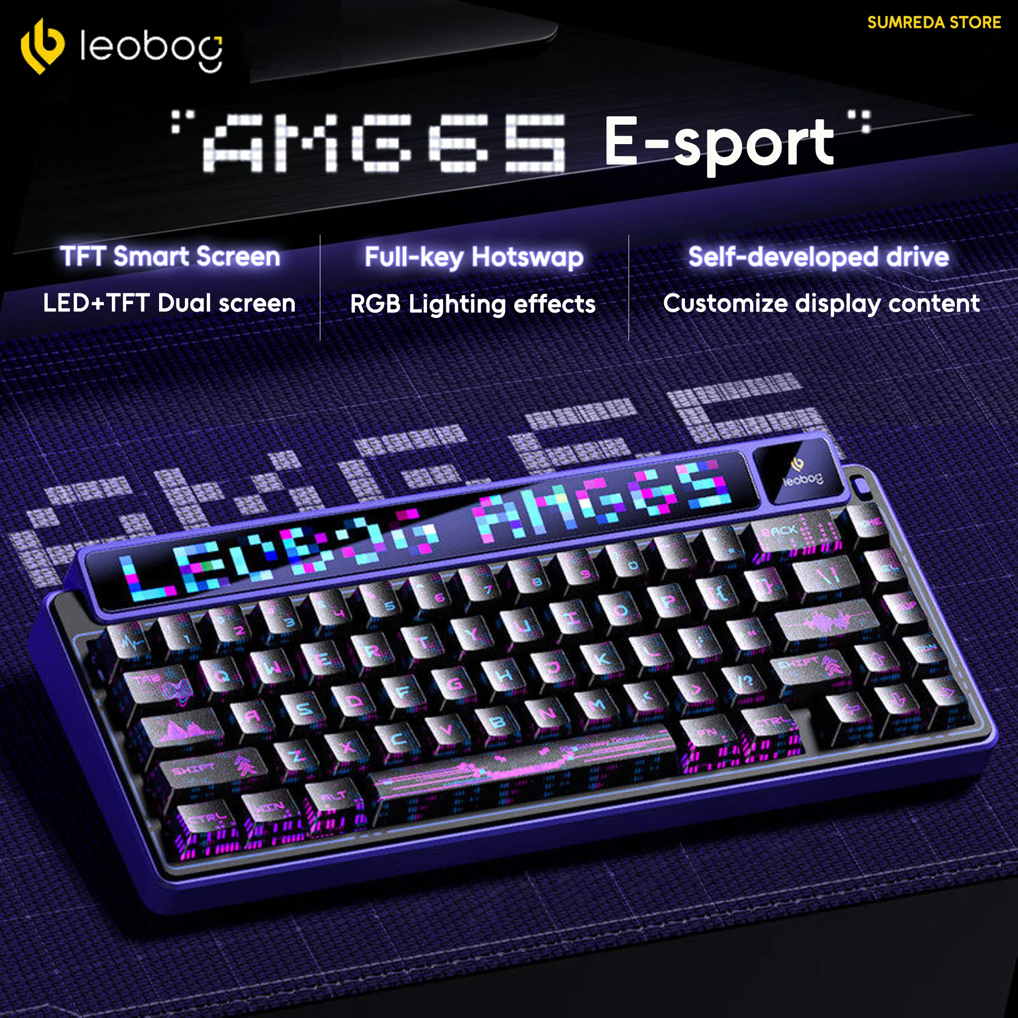 LEOBOG AMG65 Wireless Game Mechanical Keyboard Custom TFT Dual-Screen Hot-swap Gasket Structure Silent Switch Low Noise Keyboard