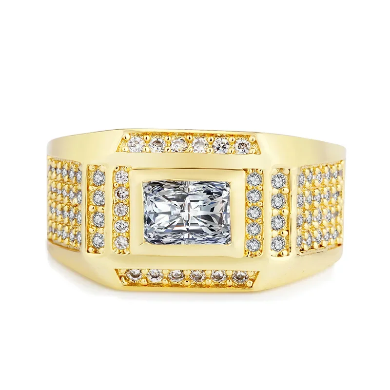 Big Size Natural 18K Gold plated Rings for Men Sona Tile Diamant Engagement Rings Cubic Zirconia Wedding Rings Men Jewelry