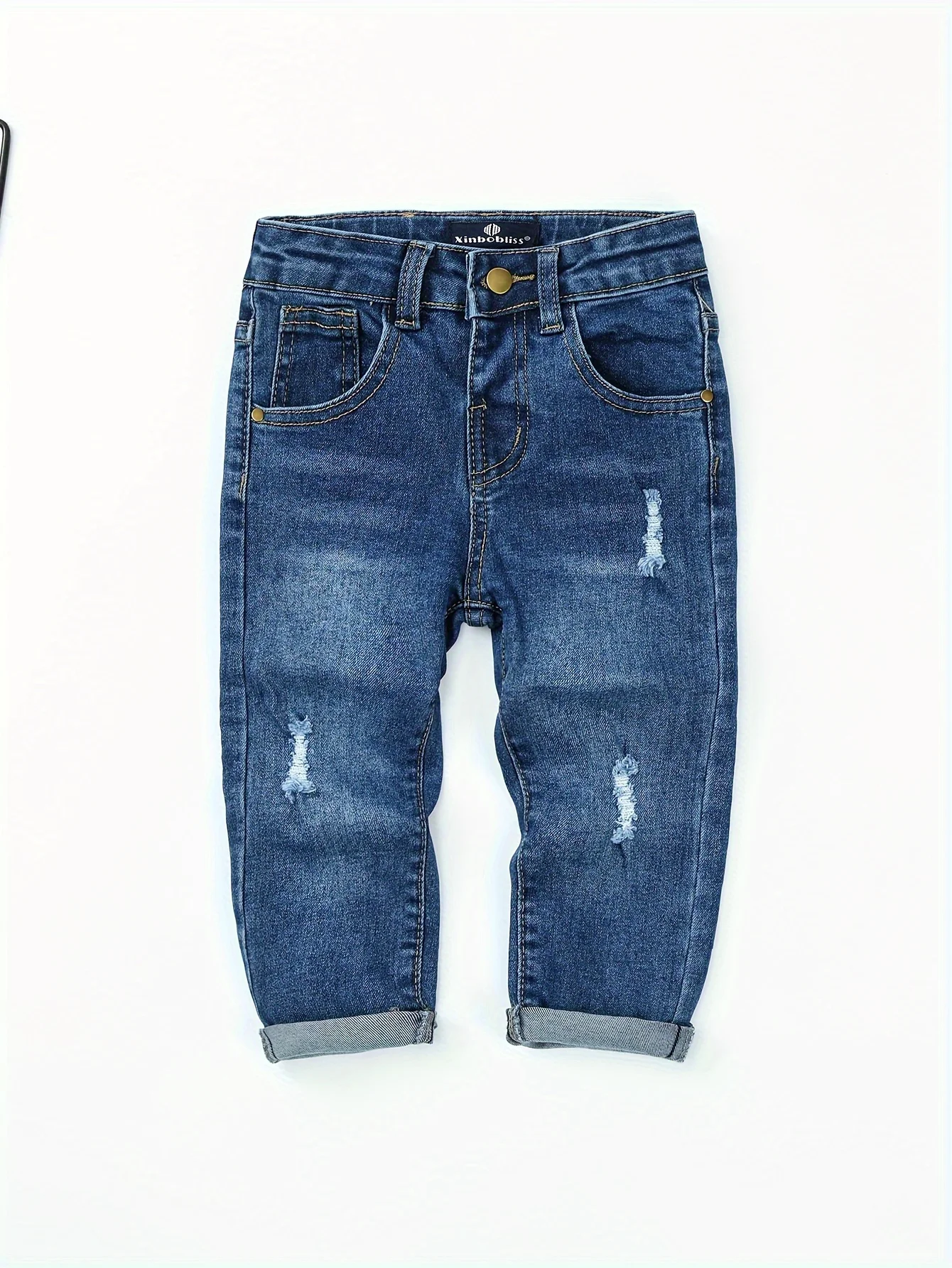 

1pc Kids Casual Denim Jeans, Stretch Skinny Fit Long Pants, Solid Color, Button Fly, Mid Waist for Boys - Spring/Fall Fashion