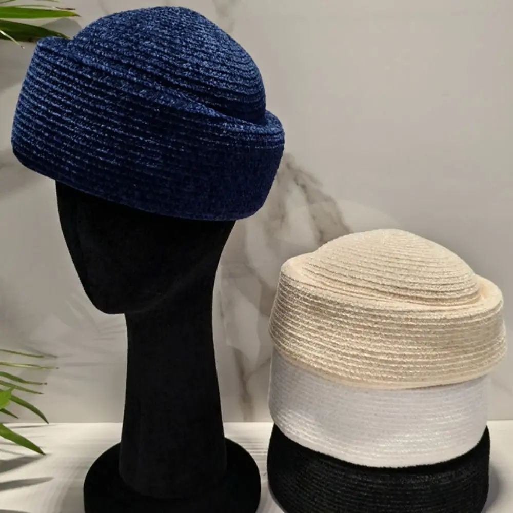Fashion French Style Chenille Pillbox Hat Elegant Fedoras Beret Hat Air Hostess Solid Color Medicine Box Hat Airline Uniform