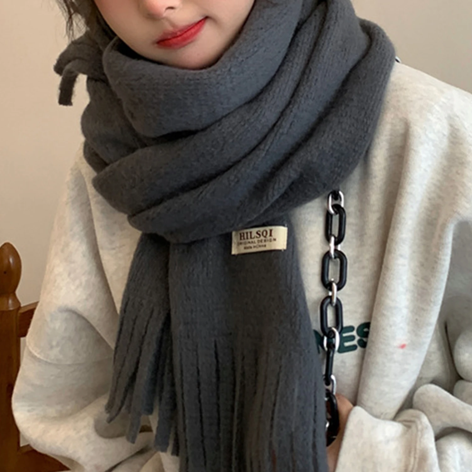 New Winter Scarves Women Pink Grey Warm Scarf Long Tassel Shawls Wraps Thickened Wrap Shawls For Girls Knitted Neckwrap