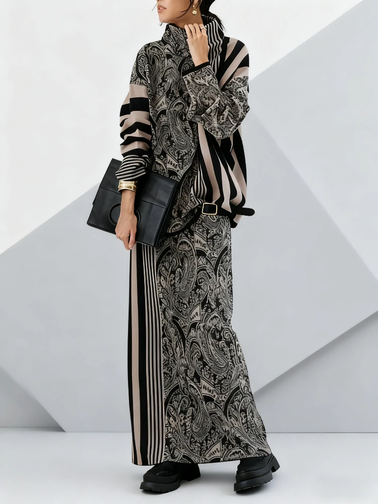 Gymystars décontracté automne deux pièces ensemble élégant rayé pulls colonne tricot jupes mode tendance hiver tricoté costume jupe