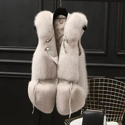 2023 Winter New In Women Warm Faux Fox Fur Vest Luxury Female Fluffy Artificial Fur Waistcoat Lady Fake Fur Sleeveless Jacket