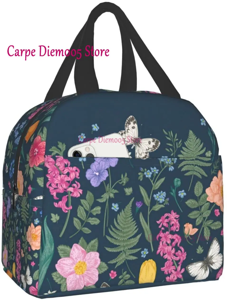 floral Lunch Box Travel Bag Reusable Insulated Cooler Lunch Bags Womens Mens Cute Picnic Tote Bag
