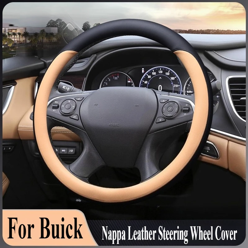 

Для Buick LaCrosse 2008-2023 кожаный чехол на руль Nappa, противоскользящий, четырехсезонный, универсальный аксессуар для салона автомобиля