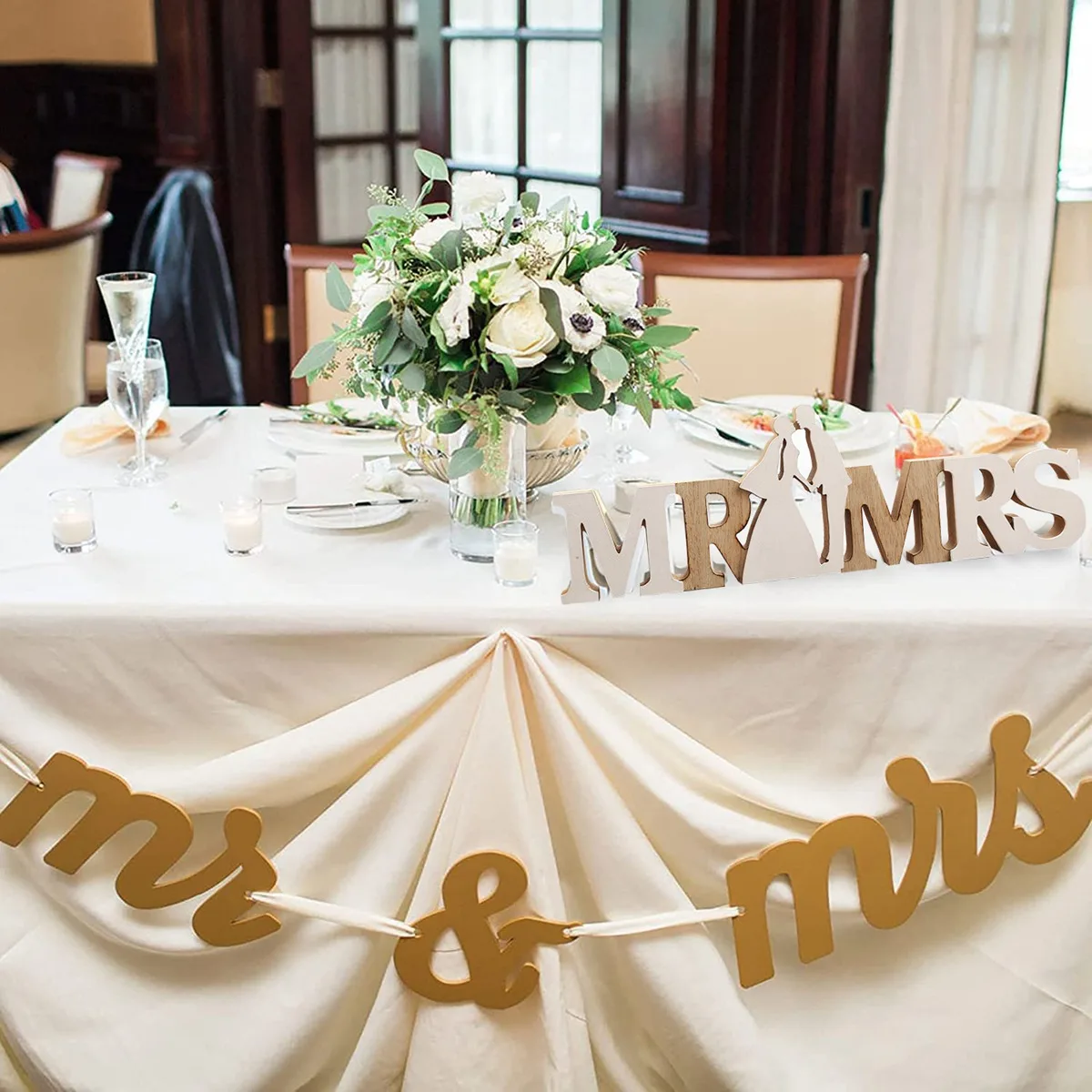 ABXF-Wooden Mr And Mrs Signs For Wedding Table Decoration, Wedding Present For Party Table Photo Props Dinner Decoration