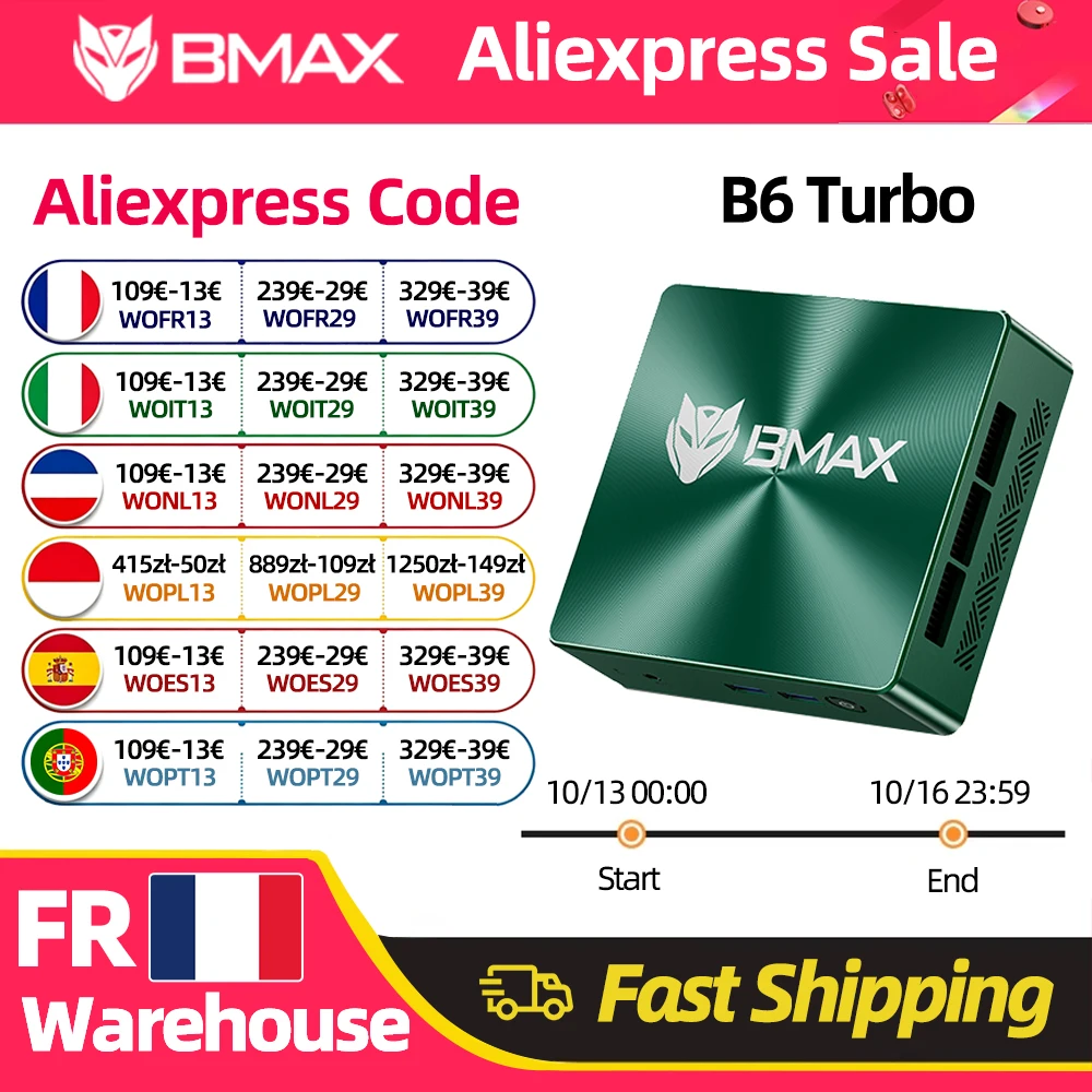 2026 Neues Modell BMAX B6 Turbo Mini-PC 16GB DDR4 (bis zu 32GB) 512GB SSD (M.2 SSD-Steckplätze*2) Intel Core I5 8257U Prozessor Win11 Pro Dual SSD 4K Mini-Desktop-Computer