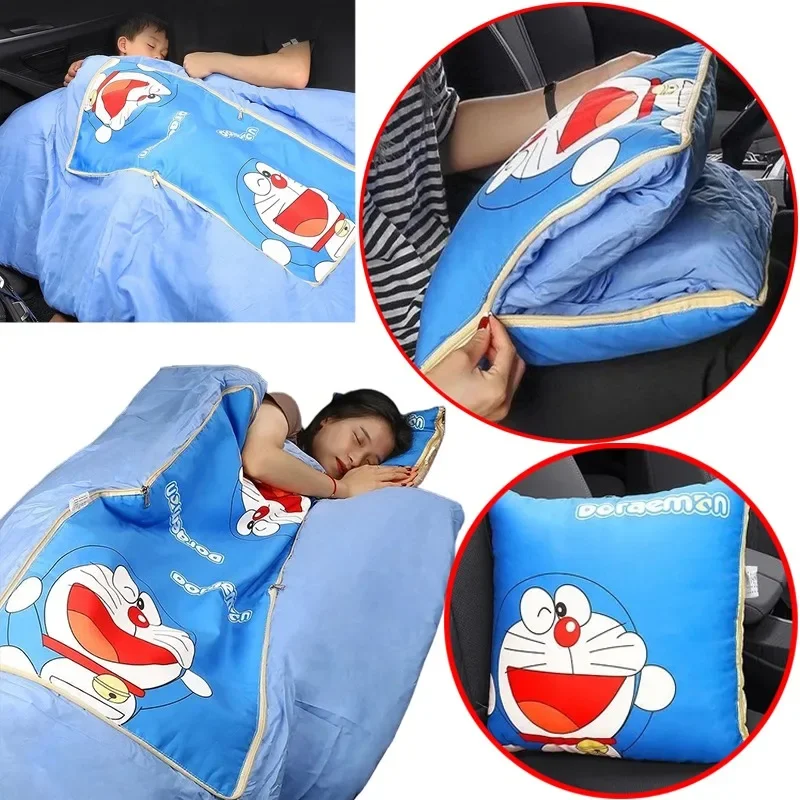 

Doraemon Car Pillow and Quilt Dual Purpose Anime Four Seasons General Office Napping Blanket Car Rear Seat Pillow Cushion Gifts