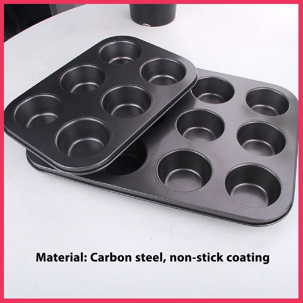 Carbon Steel Nonstick Muffin Pan Black 6 12 Cup Cupcake Baking Tray Whoopie Pie Pan Cookies Mold Kitchen Baking Tools