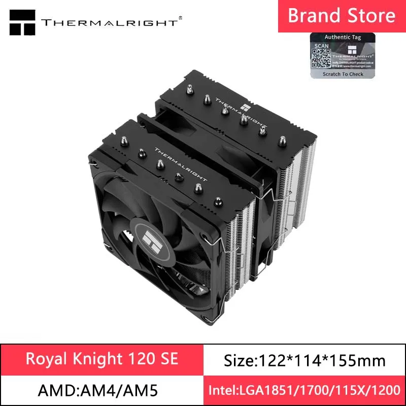 

Thermalright Royal Knight 120 Радиатор воздушного охлаждения на шасси, 6 тепловых трубок, двух башней и двойных вентиляторов, поддержка LGA1700/115X/AM5/AM4