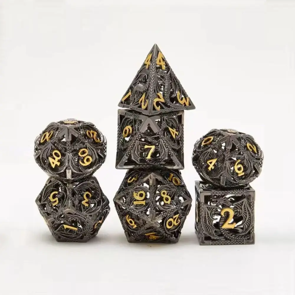 7pcs/Set 20-sided Hollow Metal Dice Necklace TRPG DND Hollow Metal Dice Torque Mini Portable Polyhedral Dice Necklace Board Game