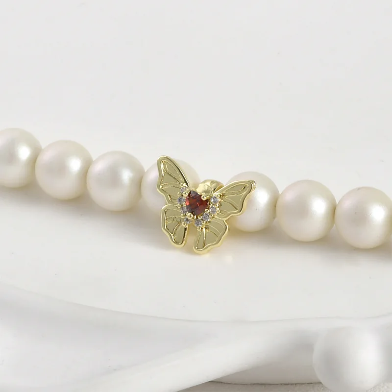 14k Gold Thick Silver Color Inlaid Zircon Sea Blue Butterfly Breasted Bead Diy Bracelet Necklace Jewelry Accessories Material