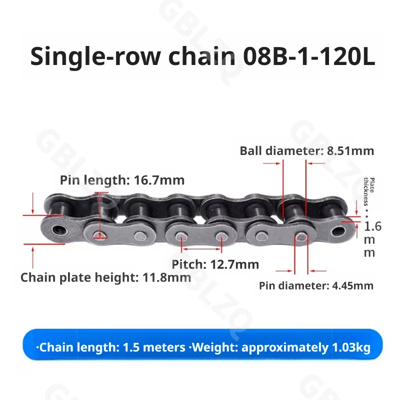 1PCS 08B/08A Single row / double row roller-driven chain Industrial Strength Half Buckle Join Pitch 12.7mm Length 1.5M