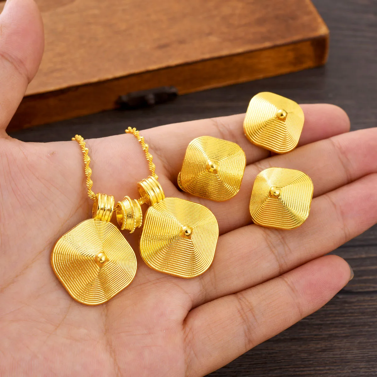 Ethiopian Jewelry Sets Double Pendant Ring Earring Bracelet 3-Piece/4-Piece Set African Eritrean Wedding Engagement Gifts #231