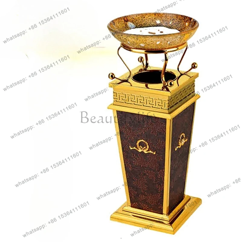 High-end Chinese-style seat soot bin Wooden antique trash can Hotel lobby Elevator entrance Vertical peel trash can