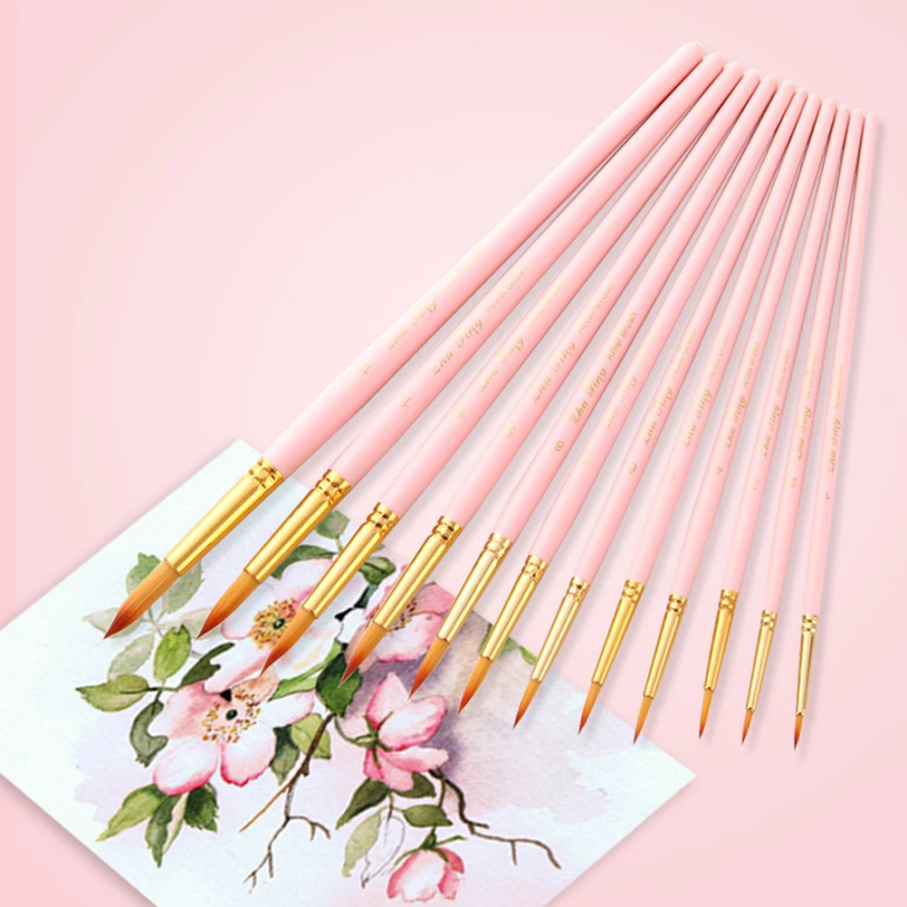 

12pcs Professional Paint Brush Set Watercolor Art Brush Fine Detailing Miniature Durable Nylon Hair Wooden Handle Portable For