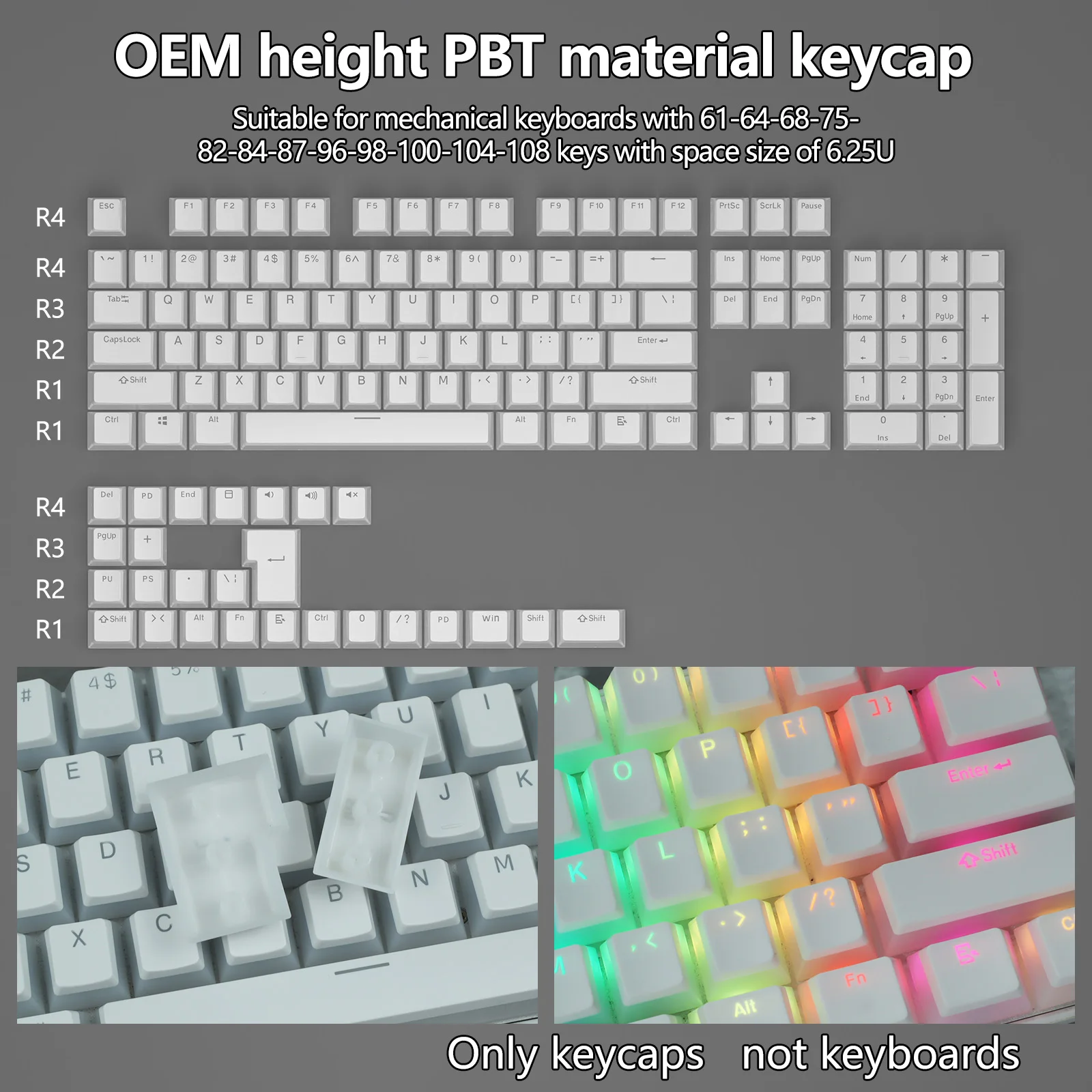 129 Keys Mechanical Keyboard PBT Pudding Keycaps Two-color Injection Molding OEM Character Translucent Keycap for All Keyboards