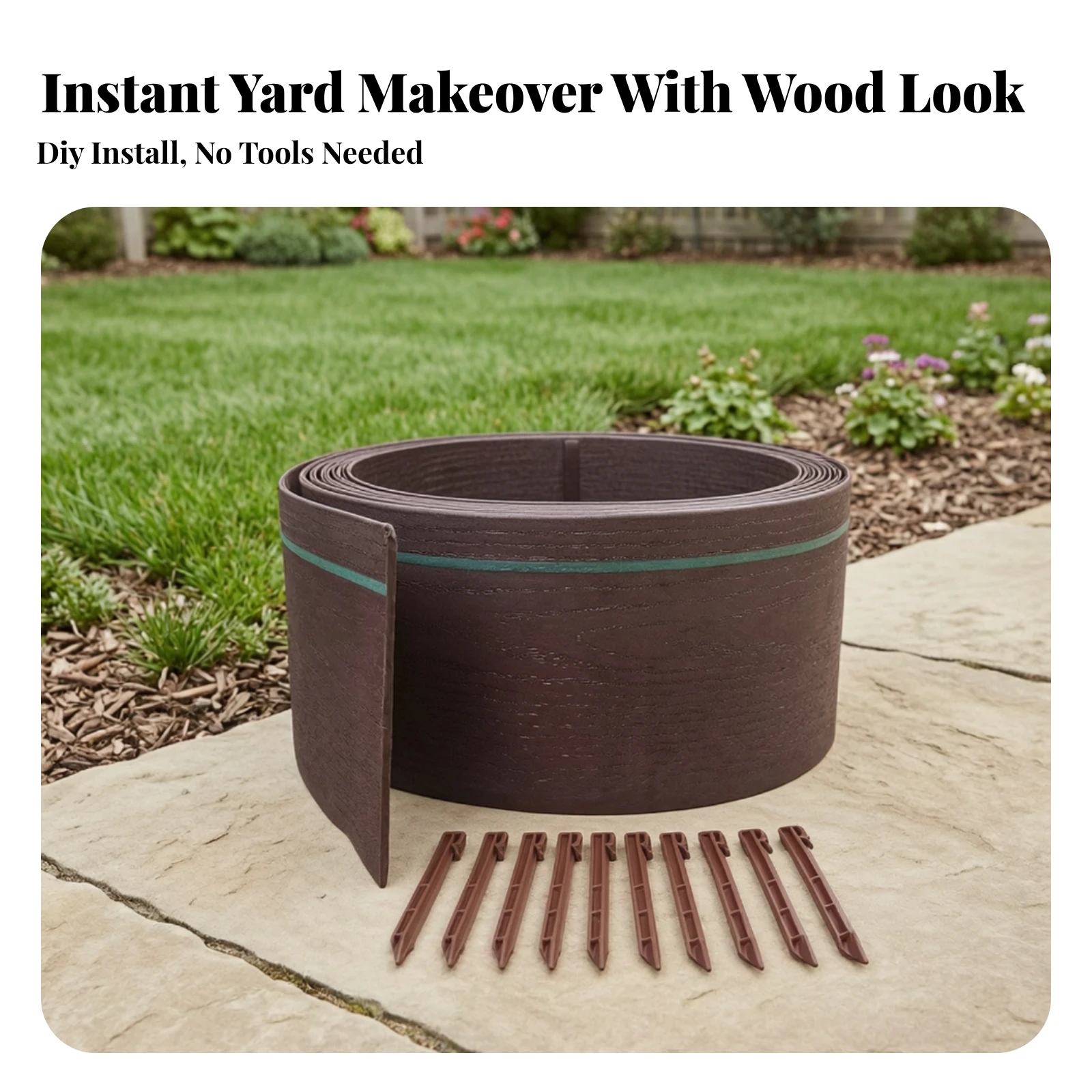 Plastic Garden Edging Border Customizable Shape Landscape Edging Border Kit with Stakes Easy to Install