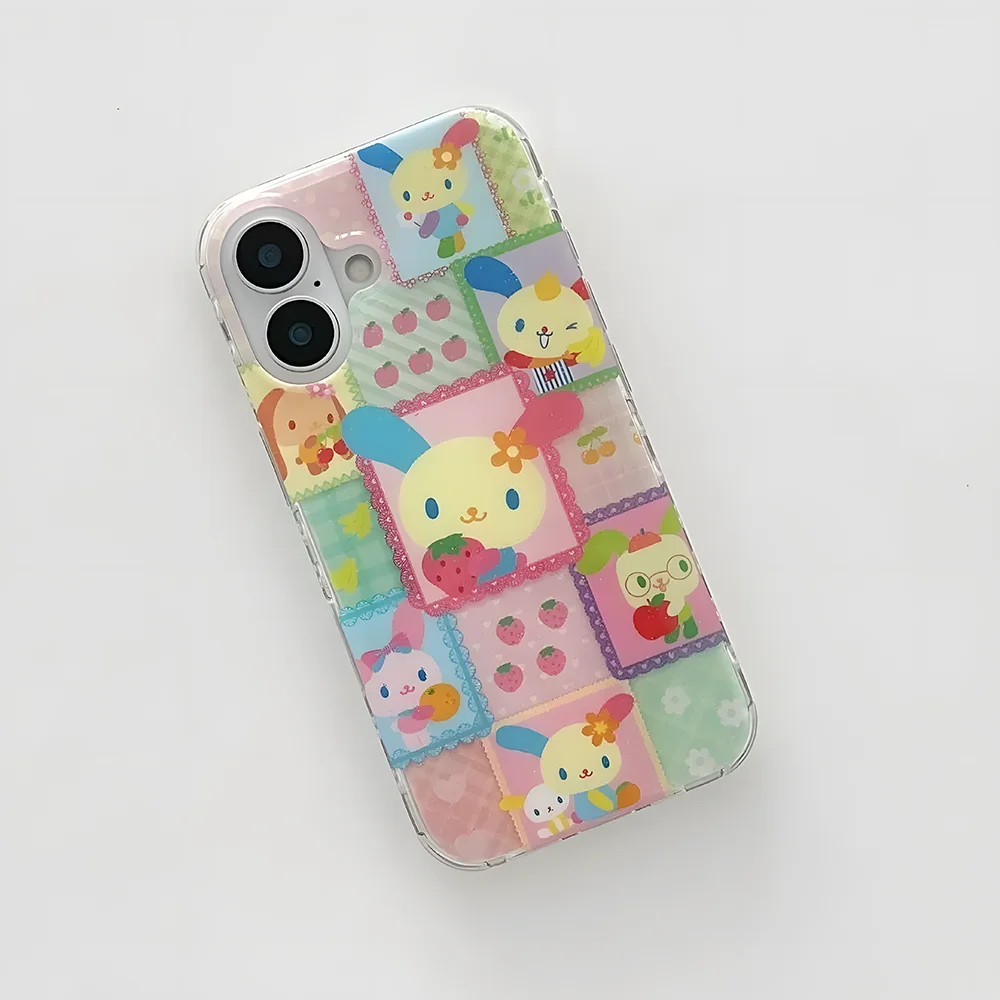 INS Creative Kawaii rabbit Phone Case for iPhone 17 16e 16 15 14 13 12 11 Pro Max X Xs 8 7 Air Plus Feather Texture Back Cover