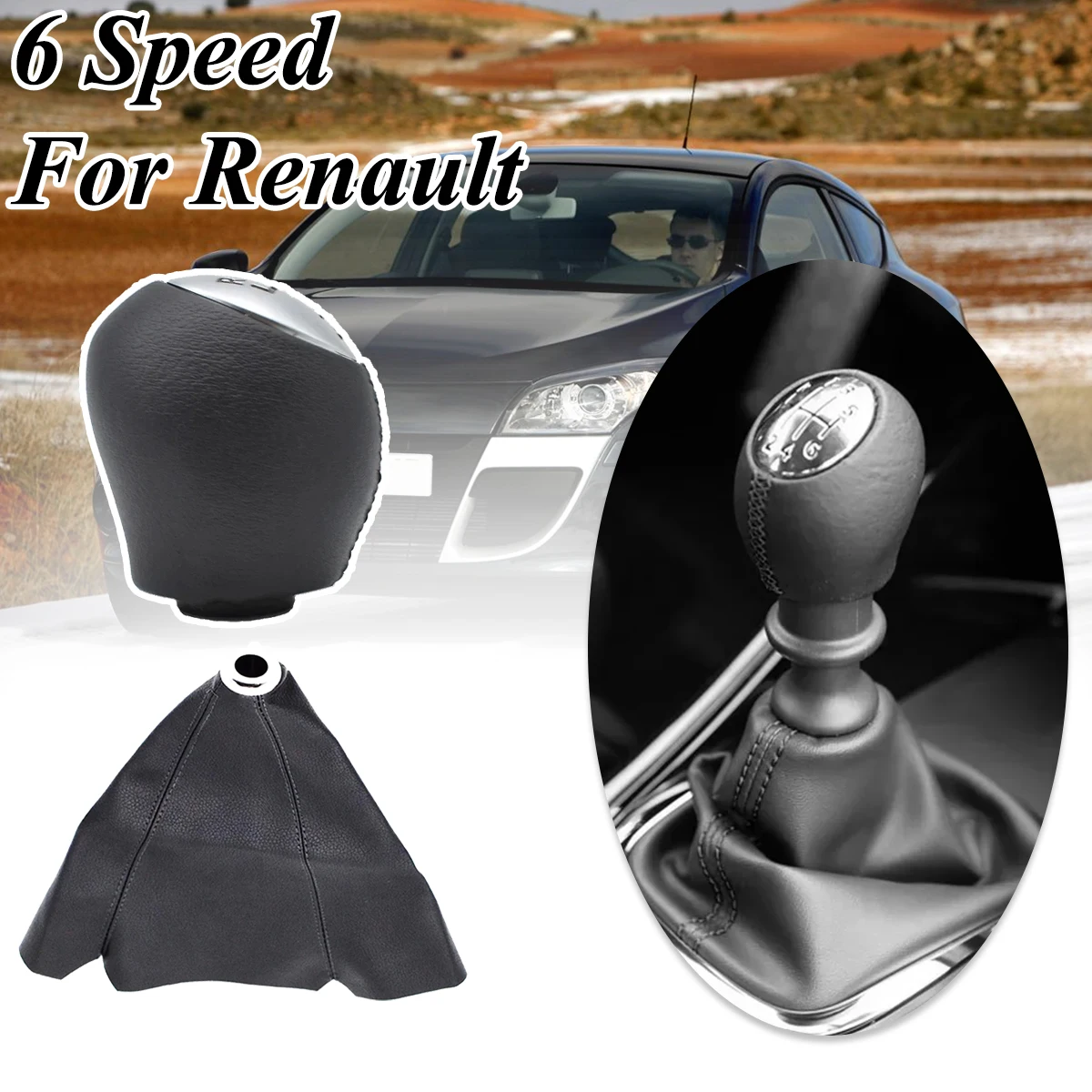 

6 Speed Gear Shift Knob Leather Handleball For Renault Megane 3 Clio Laguna Nissan Interstar Vauxhall Vivaro Movano Accessories