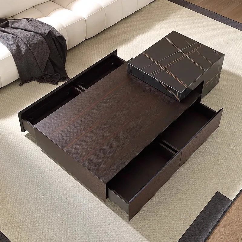 

Solid wood coffee table smoked color combination light luxury minimalist high sense black living room home