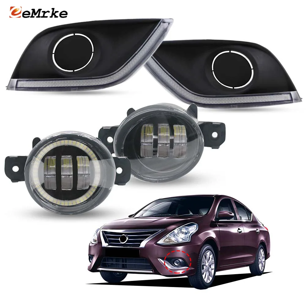 

Светодиодные противотуманные фары для Nissan Versa Sedan Latio B17 Almera N17 2015 2016 2017 2018 с функцией Angel Eye DRL, белые и желтые дневные ходовые огни